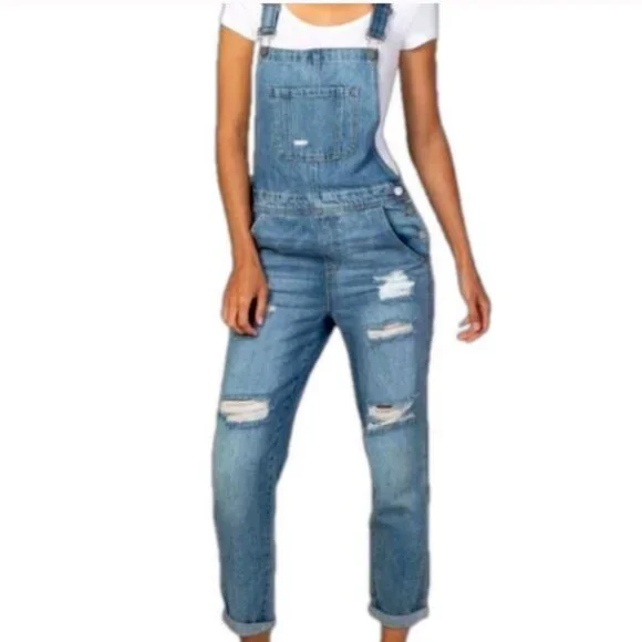 SO medium washed distressed overalls Size 16 kids NWOT - Picture 1 of 6